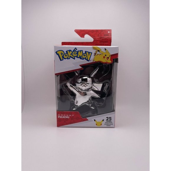 Pokemon Pikachu 25th Anniversary Silver Chrome Figure Series 1 New - Picture 1 of 4